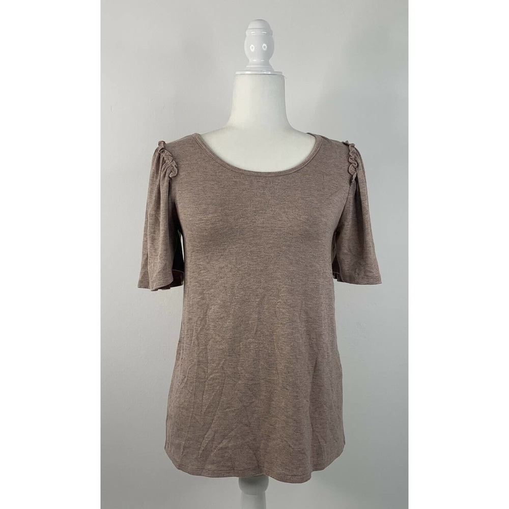 NWOT FLAMINGO Brown Half Ruffled Sleeve Blouse XS